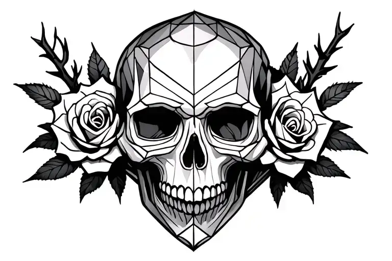 Skull With Roses And Thorn