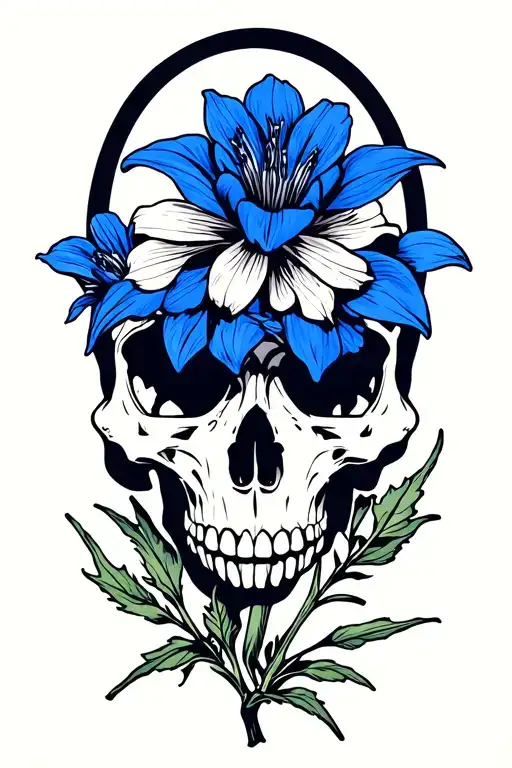 Four Colorado Blue Columbine Flowers Vertical And Skull
