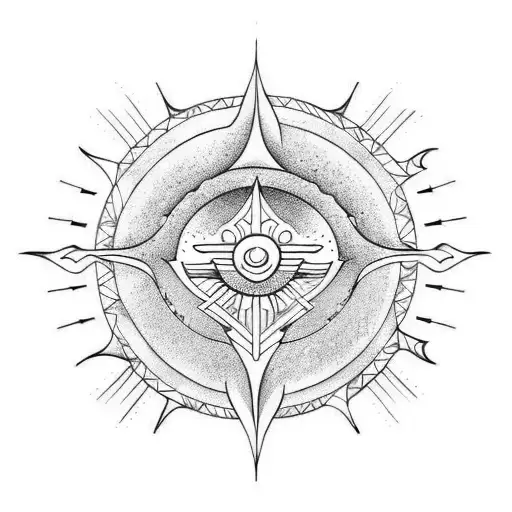 Geometric Shapes Of Sun Trident And Moon In Vertical Manner One Below Other