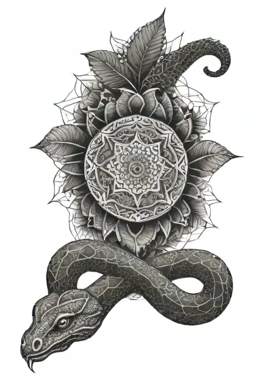 A Mandala Design Incorporating Hindu Dot Work Elements And A Snake On The Inner Arm Sleeve