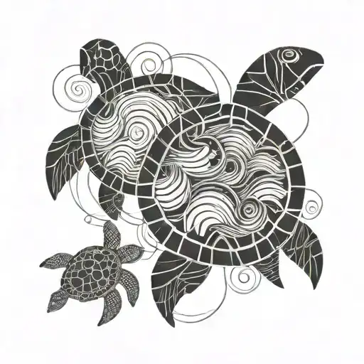 Waves And Seashell And Turtle With Accents