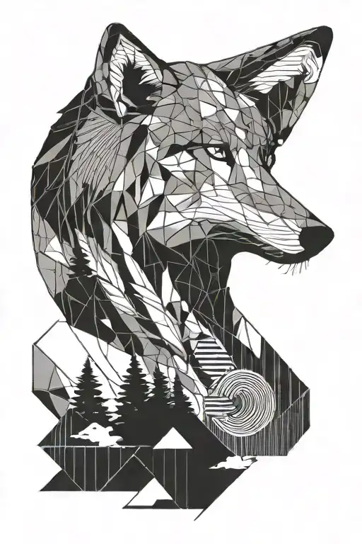 A Minimalist Tattoo Of A Wolf Howling At A Solar Eclipse