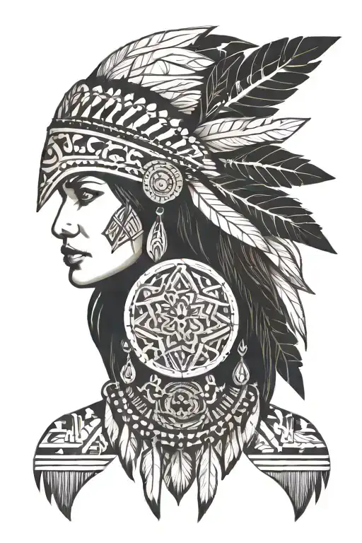 Native American Woman And Fire