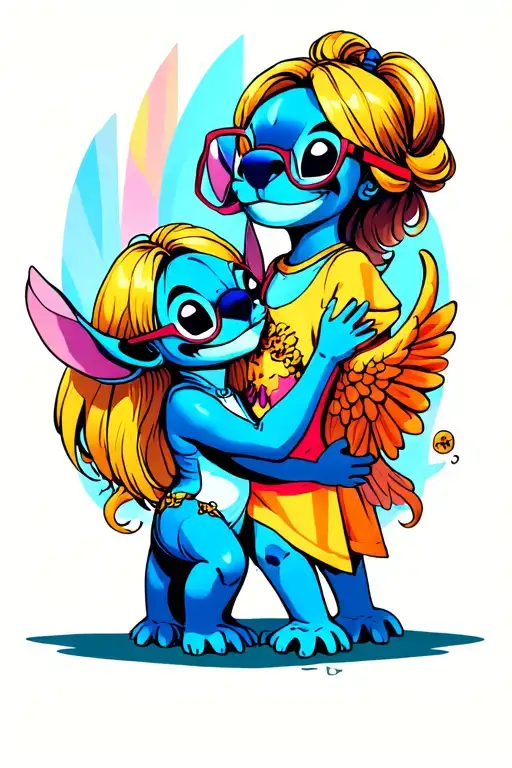From Lilo And Stitch Angel With Blonde Hair And Stitch With Glasses Kissing