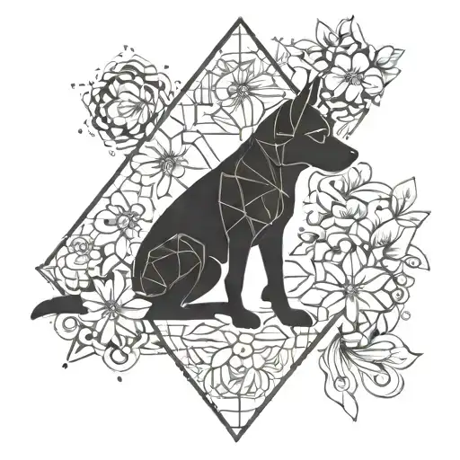 Dog Silhouette Surrounded By Flowers
