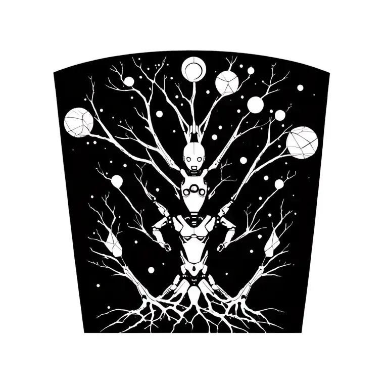 Space Human Robot Three Sond Molded Into A Branched Tree Symbolizing Love And Eternity