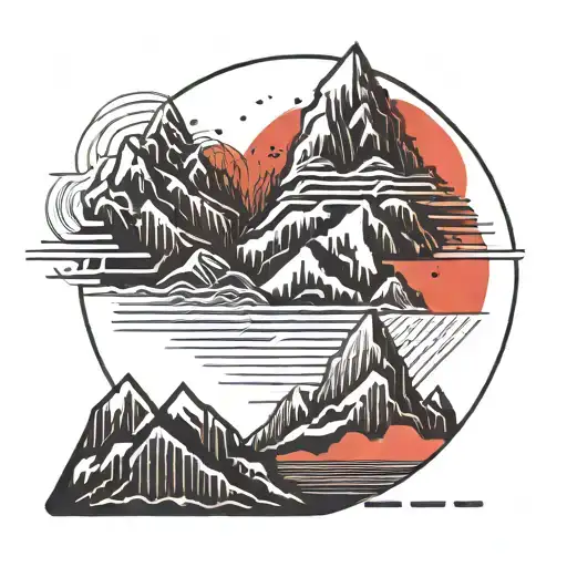 Geometric Mountains Red Sun