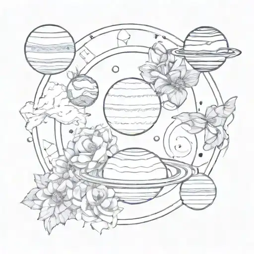 Line Of Planets With Flower