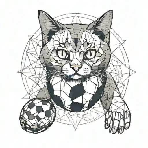 Create A Tattoo Of A Cat Playing With A Football