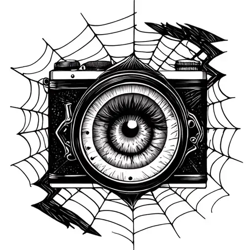 Camera And Spider Web With Girl Eye Surrounded
