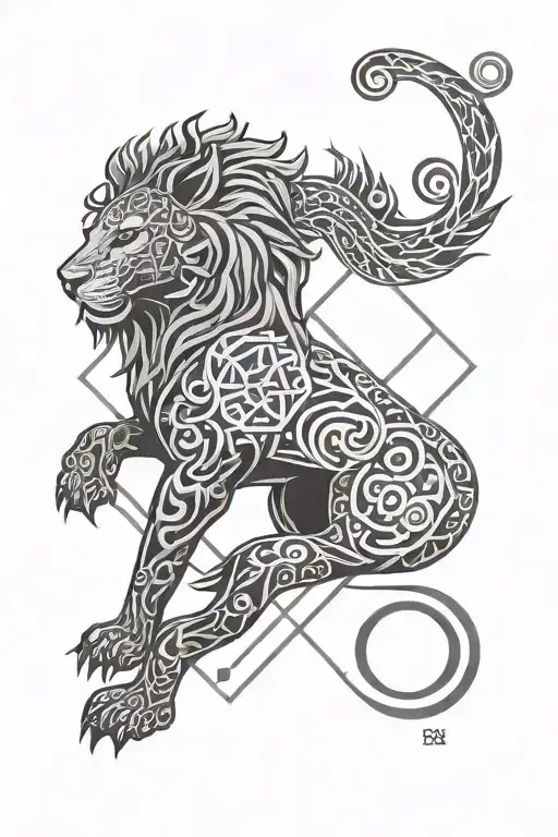 Buddhist Unalome Symbol With Buddhist Lion Symbol At The Top Of It