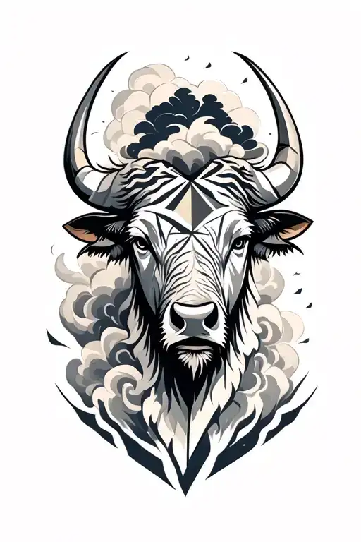 Buffalo Head With Storm Cloud