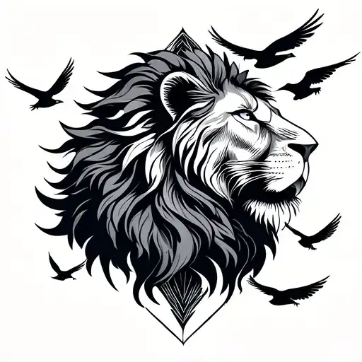 Lion And Birds Flying