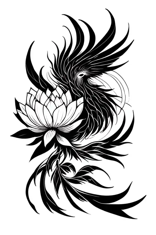 Phoenix And Lotus Flower