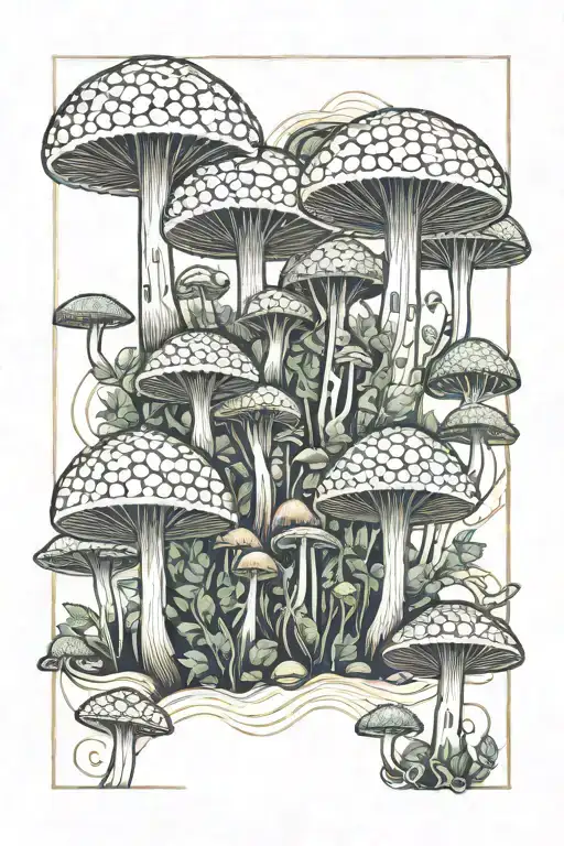 A Psychedelic Mushroom Forest With Intricate Patterns Inspired By Sacred Geometry