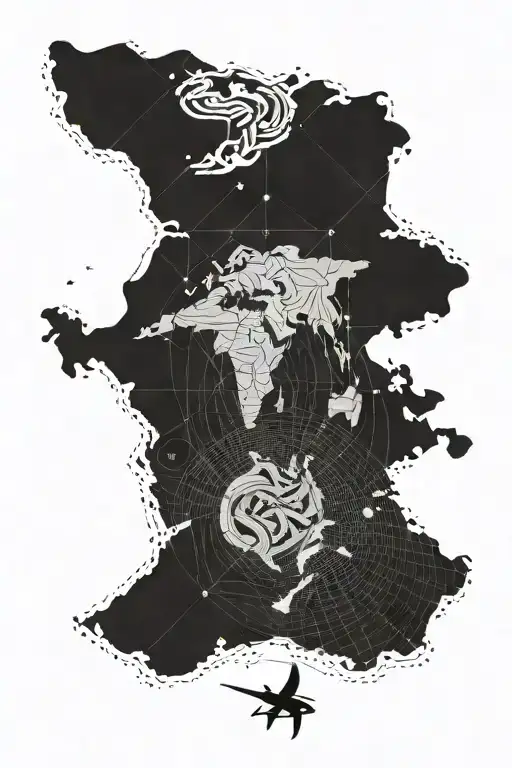 A Kitesurfer Riding A Massive Wave With A Detailed Map Of The World In The Background