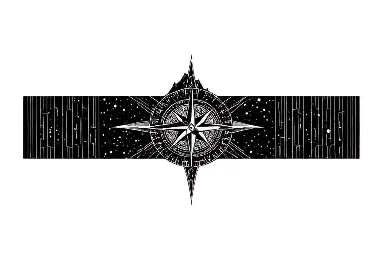 Compass Surrounded By Cosmos And Mountins