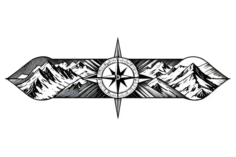 Compass Surrounded By Mountins