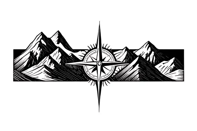Compass Surrounded By Mountins