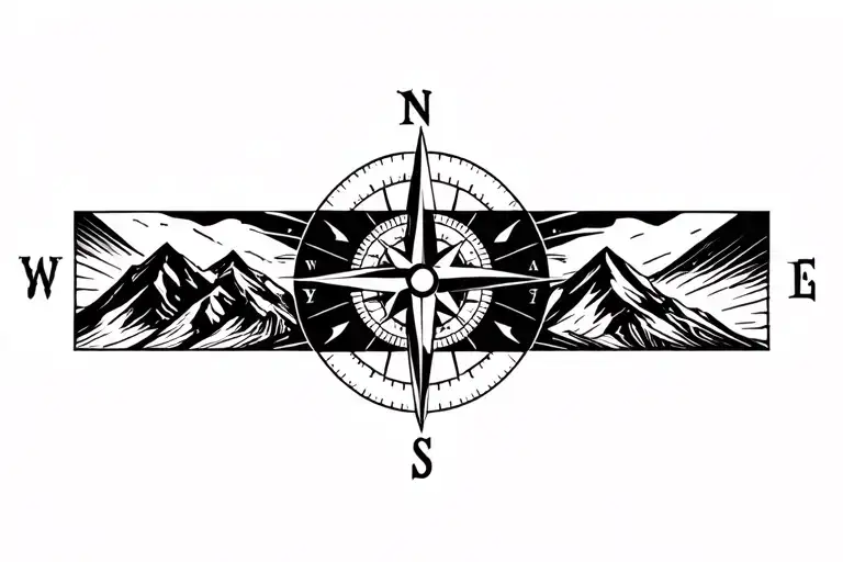 Compass Surrounded By Mountins