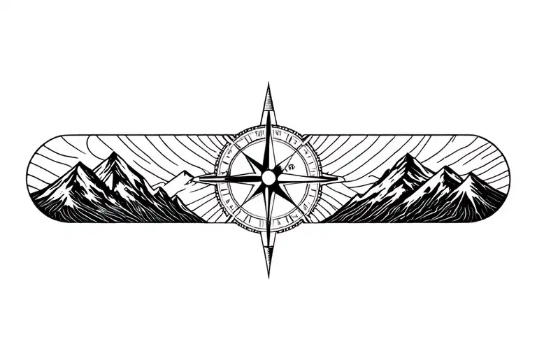 Compass Surrounded By Mountins