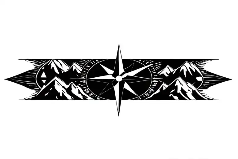 Compass Surrounded By Mountins