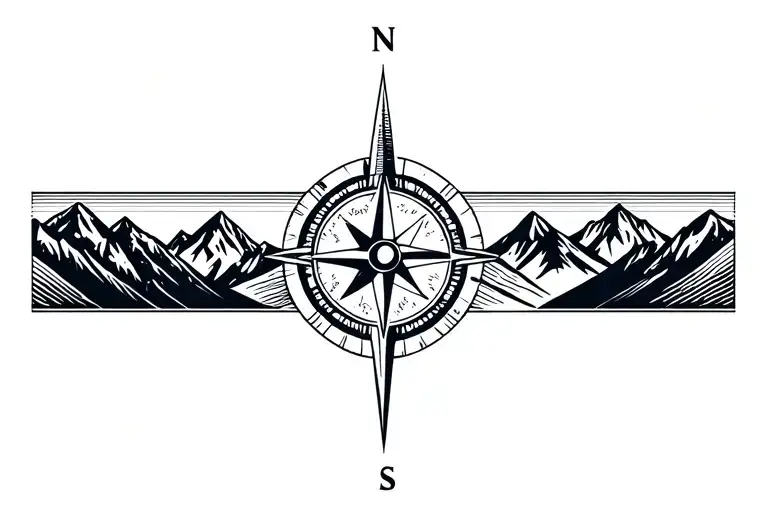Compass Surrounded By Mountins