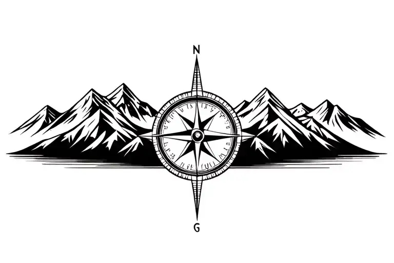 Compass Surrounded By Mountins