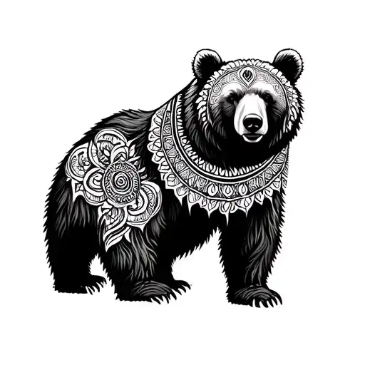 Bear With Mandala Design Incorporating Elements