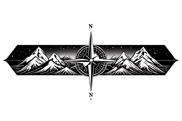 Compass Surrounded By Mountins