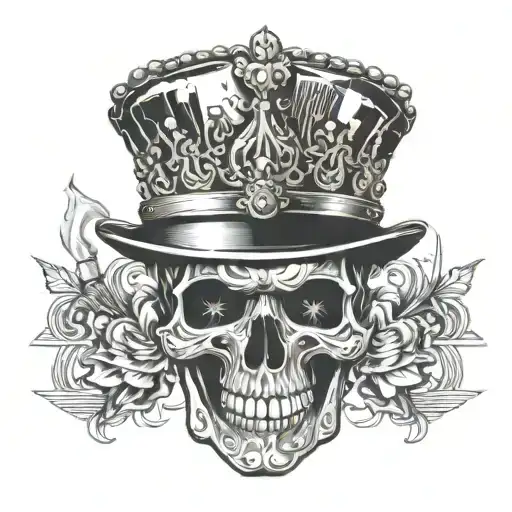 Skull Smoking A Cigarette With Half Tin Hat And Queen Crown