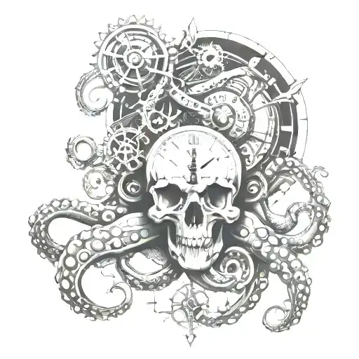 Octopus And Clock Melting Skull