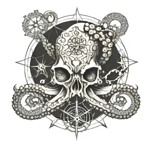 Octopus Holding Skull And Compass
