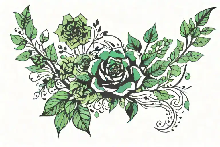 Green And Black Wrap Around Wrist Tattoo Plant And Flower Inspired