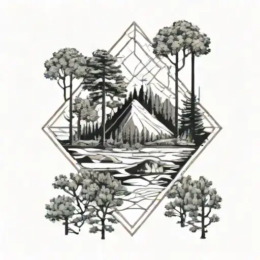 A Mystical Desert Oasis Surrounded By A Forest Of Pine Trees