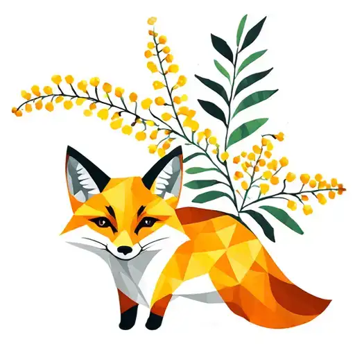 Fox With Mimosa Plants With Leaves