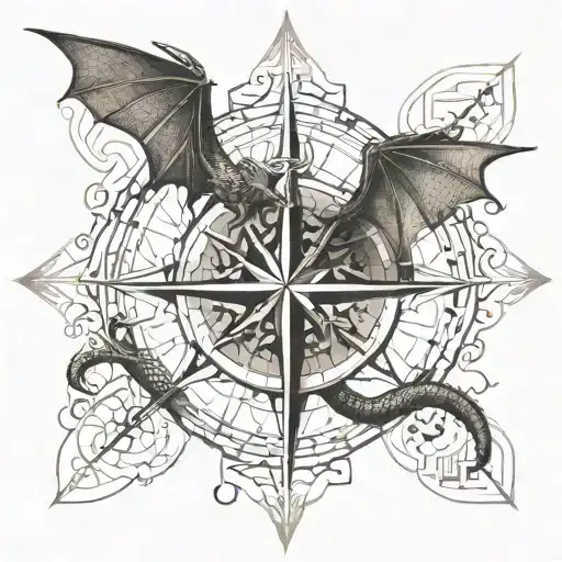 An Intricate Compass Rose With A Dragon In The Center