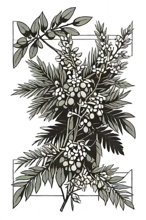Olive Branch And Mimosa Flowers In Black Grey
