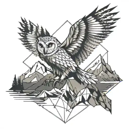 Owl Behind Mountain Peaks
