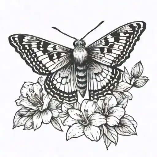 Moth Witg Gladiolus And Cosmos Flower Geometric
