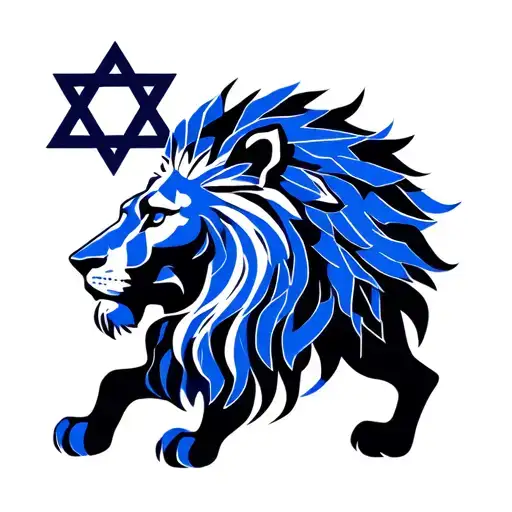 Hebrew Lion Of Judah With Star Of David Star In Blue And White