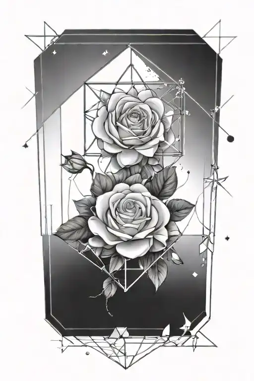 Tesseract With Roses And Stars Around It