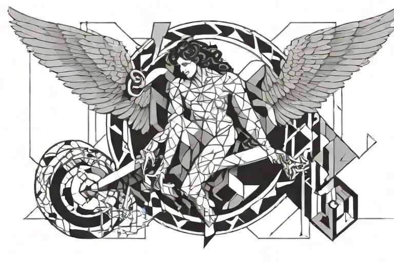 Fallen Angel Painting With Geometric Figures And Latin Letters