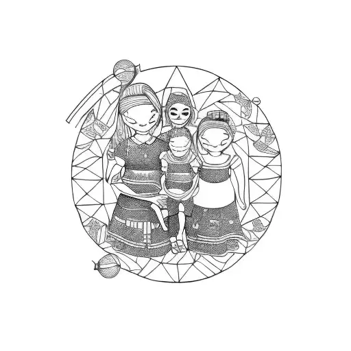 Mama With Three Little Children