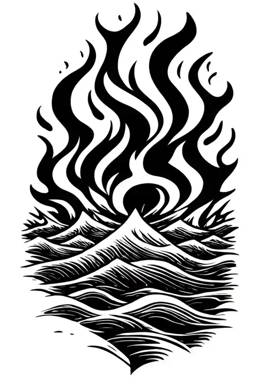 Camping Fire With Waves