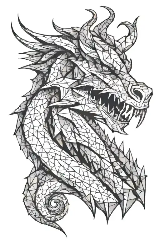 Make Me A Geometric Front View Dragon Face Tattoo Design