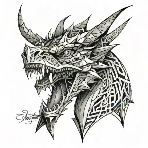 Make Me A Geometric Front View Dragon Face Tattoo Design