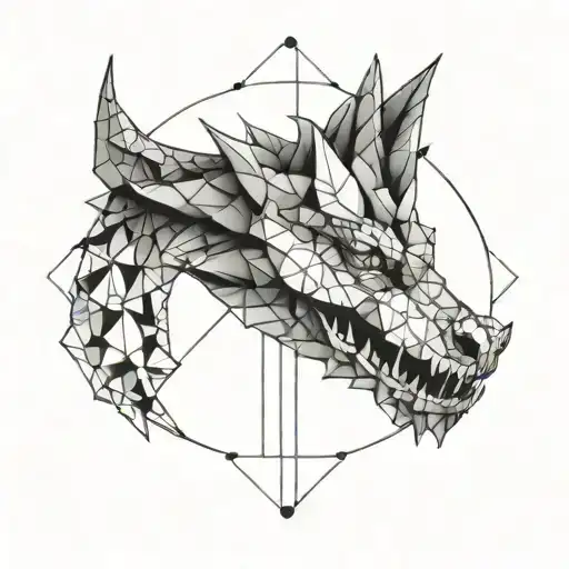 Make Me A Geometric Front View Dragon Face Tattoo Design