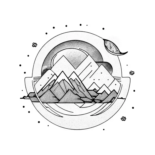 Boy Looking At The Moon With Mountains In Background