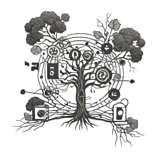 A Family Tree With Musical Notes As The Branches And Electrical Wires As The Roots